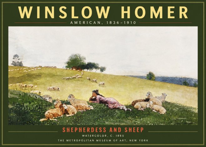 Winslow Homer Shepherdess and Sheep No5 - Plakat