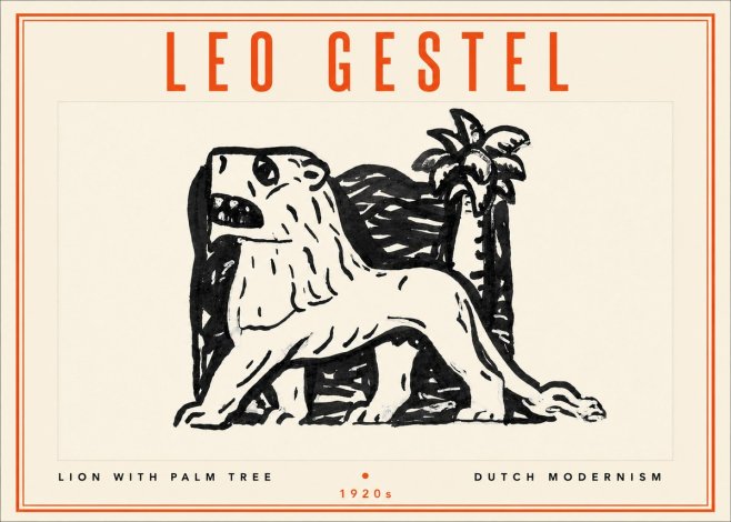 Leo Gestel Lion with Palm Tree No4 - Plakat
