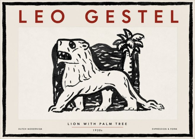 Leo Gestel Lion with Palm Tree No6 - Plakat
