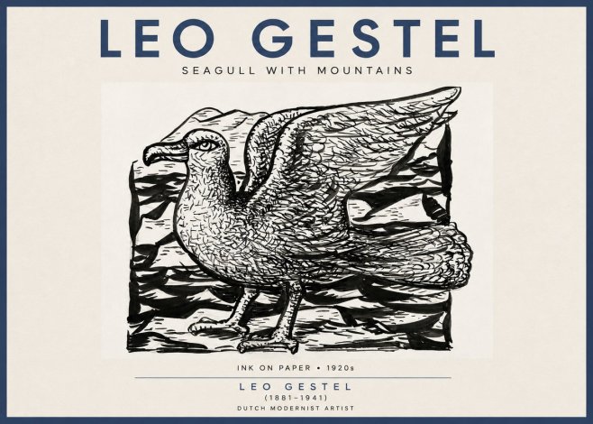 Leo Gestel Seagull with Mountains No4 - Plakat