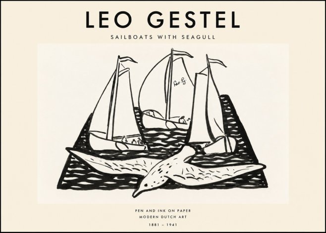 Leo Gestel Sailboats with Seagull No1 - Plakat