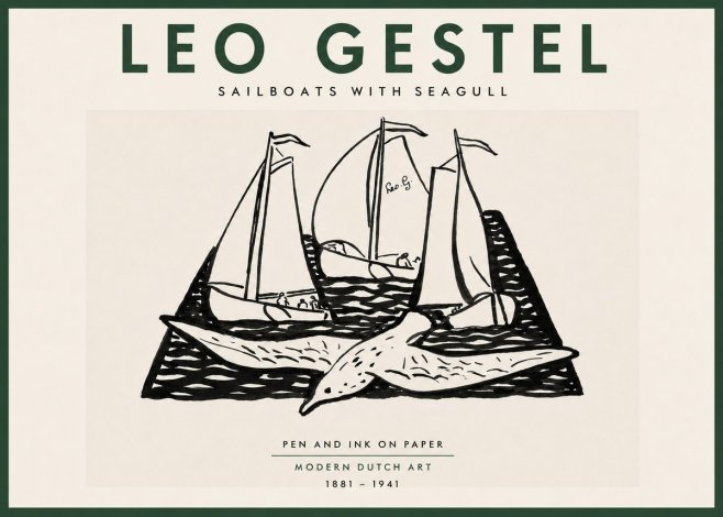 Leo Gestel Sailboats with Seagull No5 - Plakat