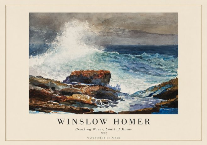 Winslow Homer Breaking Waves, Coast of Maine No1 - Plakat