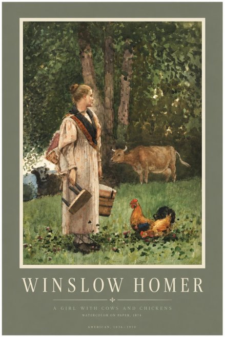 Winslow Homer A Girl with Cows and Chickens No3 - Plakat