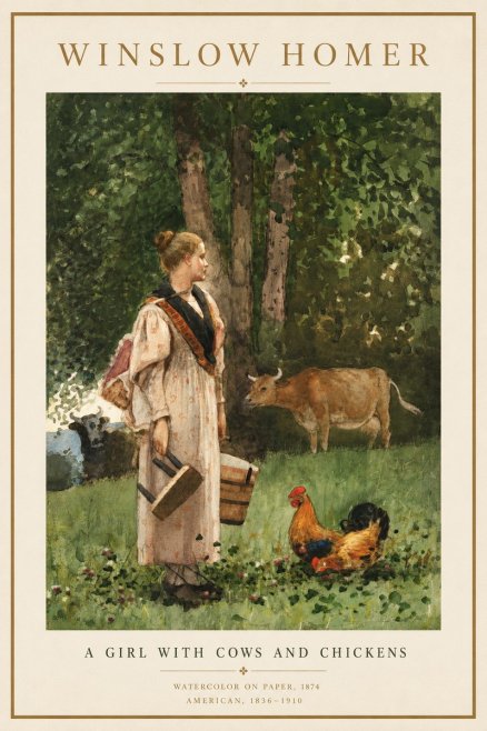 Winslow Homer A Girl with Cows and Chickens No4 - Plakat