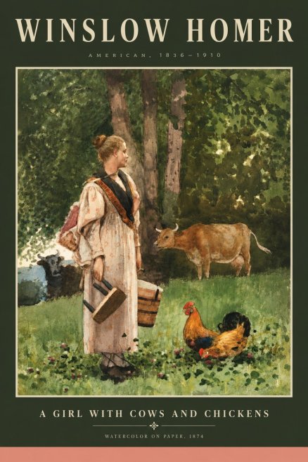 Winslow Homer A Girl with Cows and Chickens No5 - Plakat