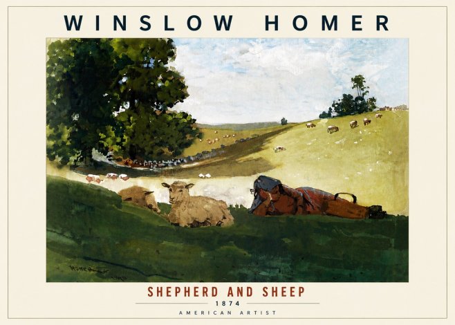 Winslow Homer Shepherd and Sheep No6 - Plakat