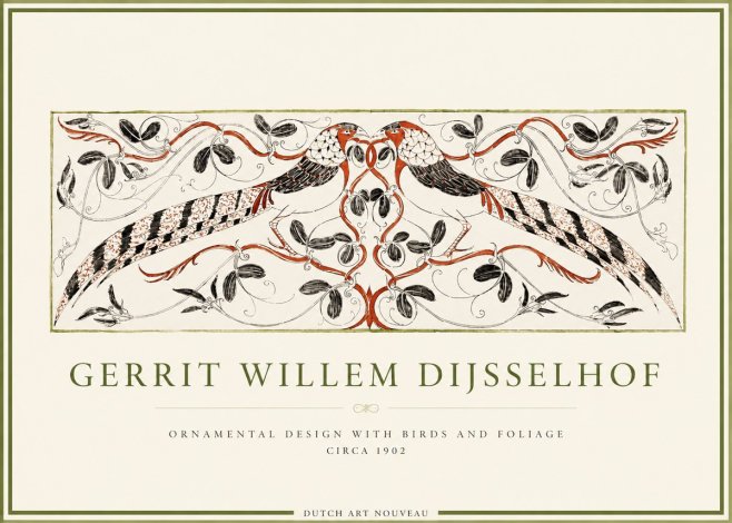 Gerrit Willem Dijsselhof Ornamental Design with Birds and Foliage No4 - Plakat