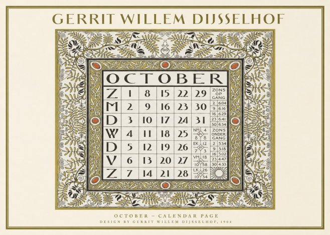 Gerrit Willem Dijsselhof October - Calendar Page No1 - Plakat