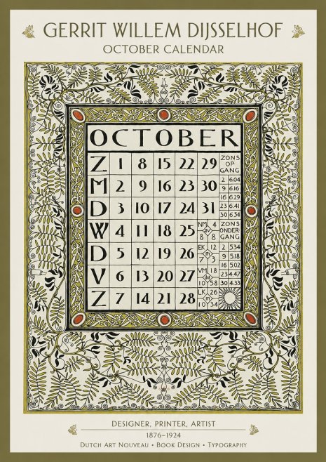 Gerrit Willem Dijsselhof October - Calendar Page No2 - Plakat