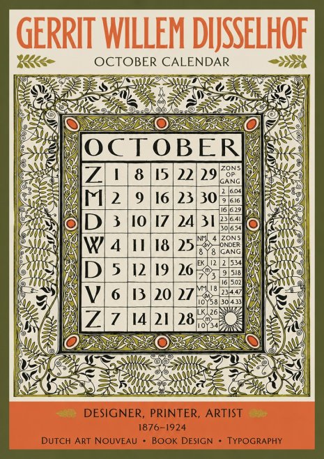 Gerrit Willem Dijsselhof October - Calendar Page No3 - Plakat