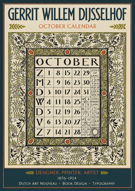 Gerrit Willem Dijsselhof October - Calendar Page No4 - Plakat