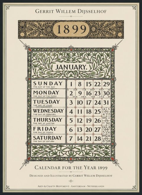 Gerrit Willem Dijsselhof January. Calendar for 1899. No2 - Plakat