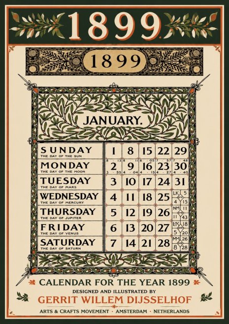 Gerrit Willem Dijsselhof January. Calendar for 1899. No5 - Plakat