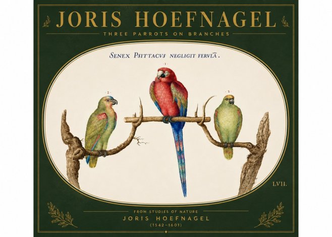 Joris Hoefnagel Three Parrots No6 - Plakat