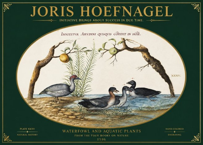 Joris Hoefnagel Waterfowl and Aquatic Plants No2 - Plakat