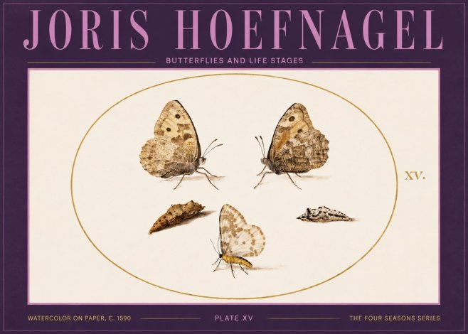Joris Hoefnagel Butterflies and Life Stages - Plate Xv No4 - Plakat