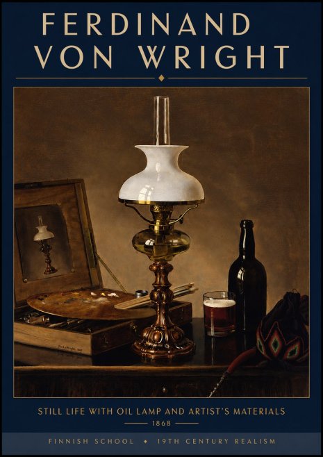 Ferdinand von Wright Still Life with Oil Lamp and Artist's Materials No5 - Plakat