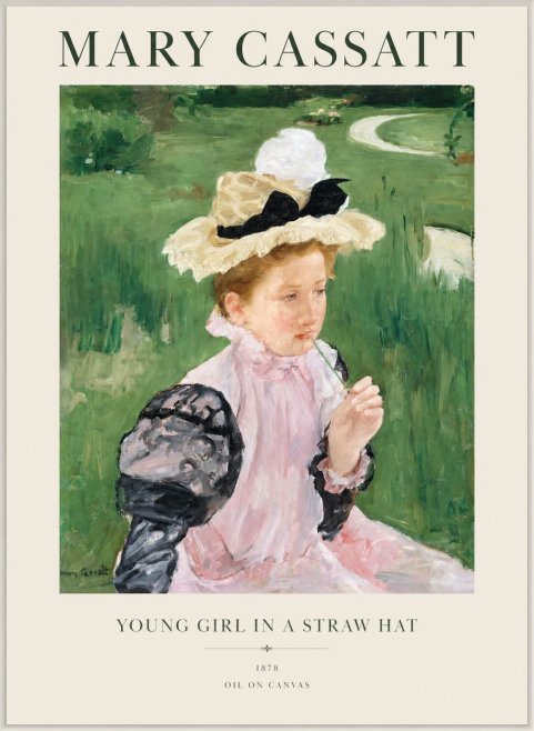 Mary Cassatt Young Girl in a Straw Hat No1 - Plakat