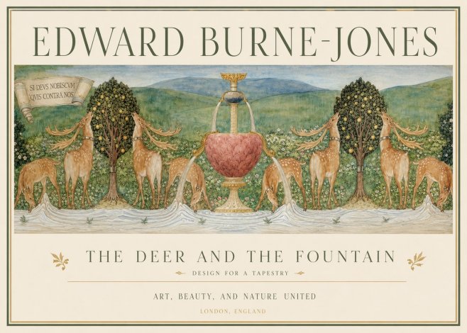 Edward Burne-Jones The Deer and the Fountain No1 - Plakat