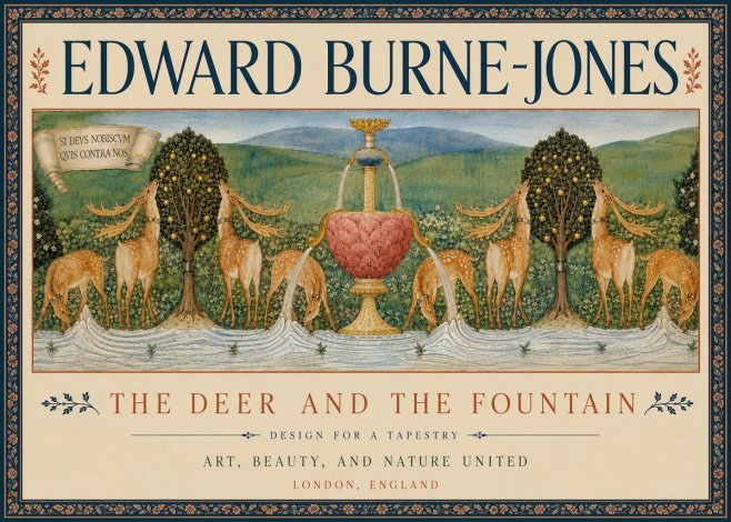 Edward Burne-Jones The Deer and the Fountain No6 - Plakat