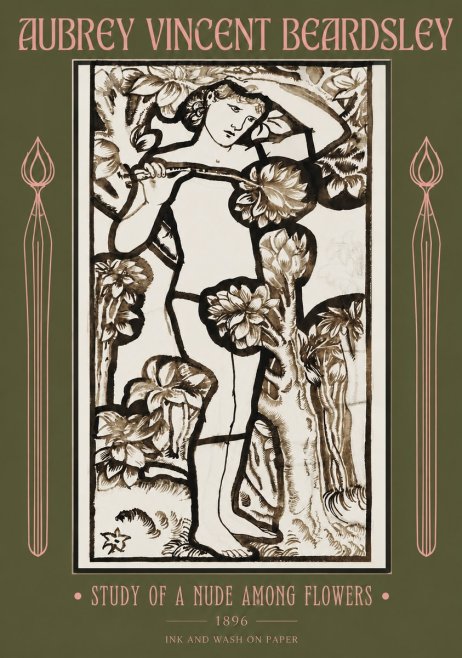 Aubrey Beardsley Study of a Nude Among Flowers No2 - Plakat
