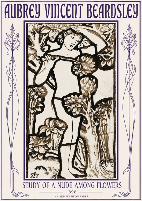 Aubrey Beardsley Study of a Nude Among Flowers No5 - Plakat