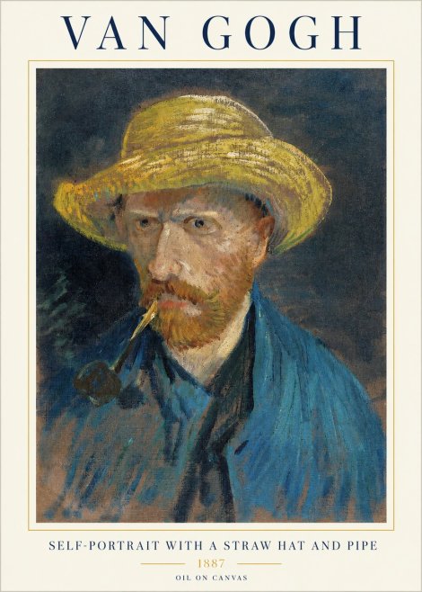 Van Gogh Self-portrait with a Straw Hat and Pipe No1 - Plakat