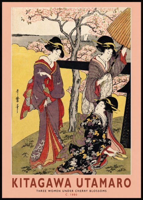 Kitagawa Utamaro Three Women Under Cherry Blossoms No2 - Plakat