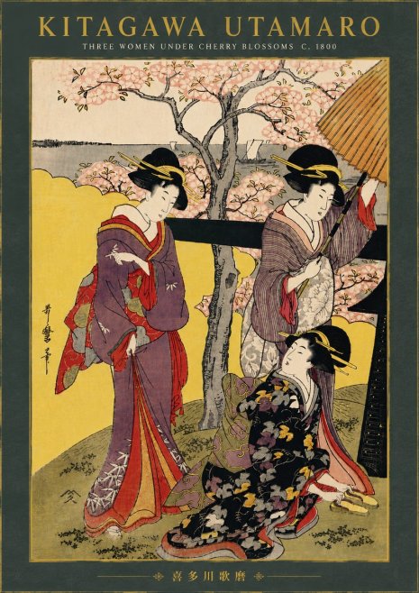 Kitagawa Utamaro Three Women Under Cherry Blossoms No6 - Plakat