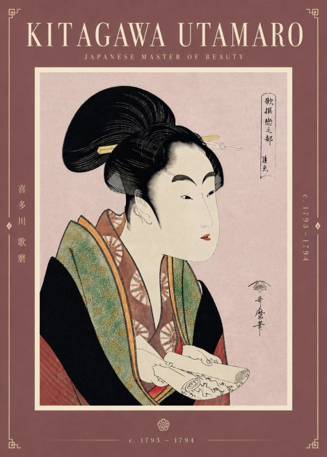 Kitagawa Utamaro Courtesan Reading a Scroll No5 - Plakat