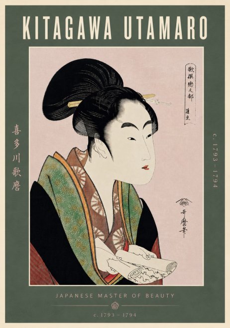 Kitagawa Utamaro Courtesan Reading a Scroll No6 - Plakat