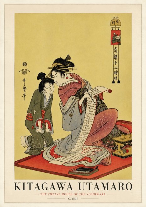 Kitagawa Utamaro The Twelve Hours of the Yoshiwara No3 - Plakat