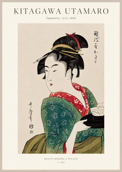 Kitagawa Utamaro Beauty Holding a Tea Cup No1 - Plakat