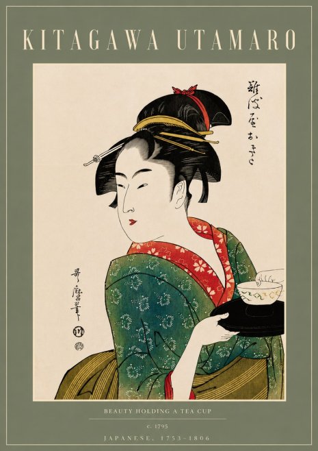 Kitagawa Utamaro Beauty Holding a Tea Cup No4 - Plakat
