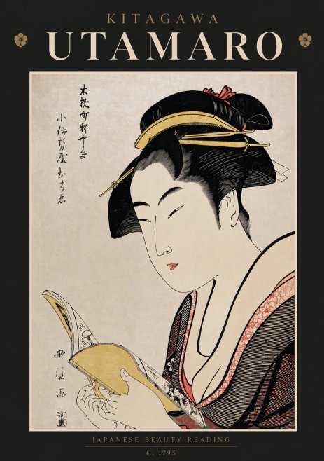 Kitagawa Utamaro Japanese Beauty Reading No6 - Plakat