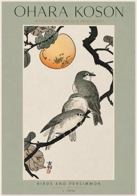 Ohara Koson Birds and Persimmon No5 - Plakat