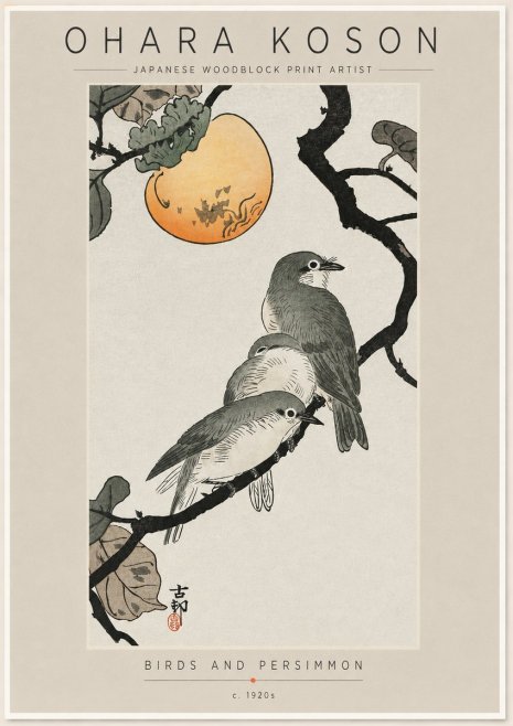 Ohara Koson Birds and Persimmon No6 - Plakat