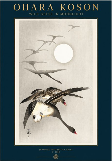 Ohara Koson Wild Geese in Moonlight I No3 - Plakat