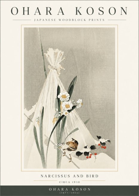 Ohara Koson Narcissus and Bird No3 - Plakat