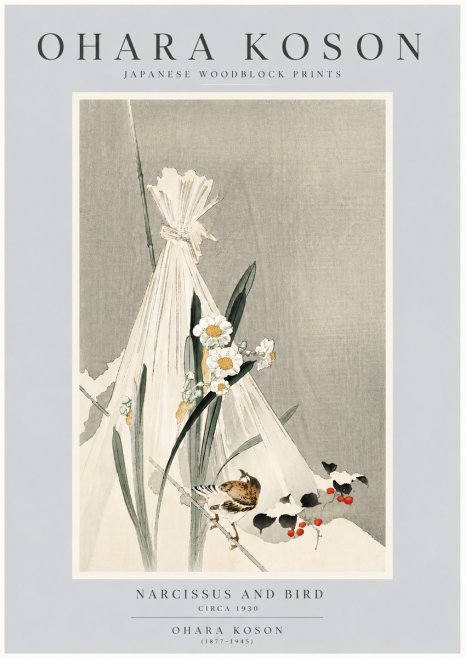 Ohara Koson Narcissus and Bird No6 - Plakat