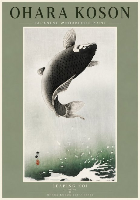 Ohara Koson Leaping Koi II No4 - Plakat
