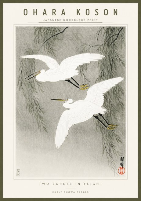 Ohara Koson Two Egrets in Flight No3 - Plakat