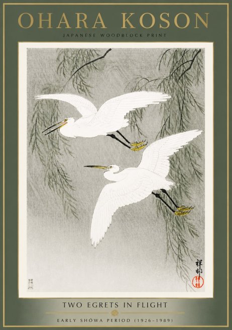 Ohara Koson Two Egrets in Flight No4 - Plakat