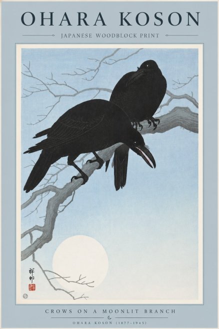 Ohara Koson Crows on a Moonlit Branch No4 - Plakat