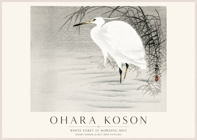 Ohara Koson White Egret in Morning Mist No1 - Plakat