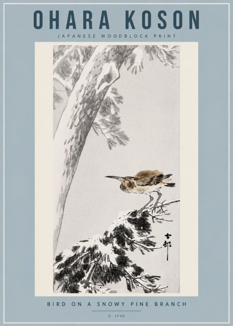 Ohara Koson Bird on a Snowy Pine Branch No4 - Plakat