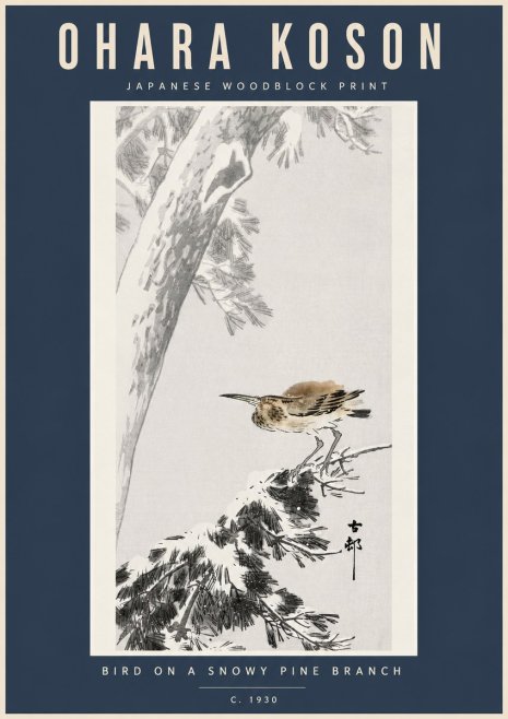 Ohara Koson Bird on a Snowy Pine Branch No5 - Plakat