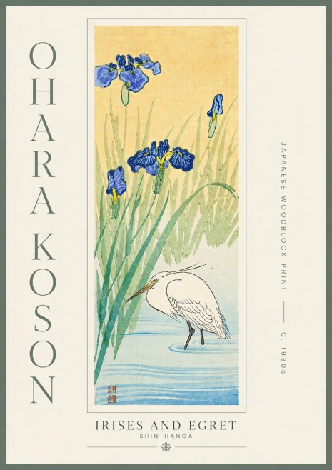 Ohara Koson Irises and Egret No5 - Plakat