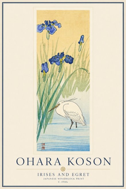 Ohara Koson Irises and Egret No6 - Plakat